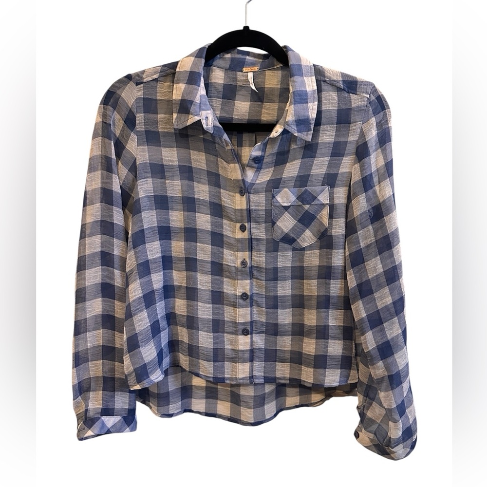 Free People Blue and White Plaid Shirt. EUC